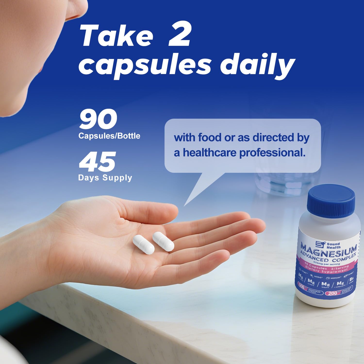5 in 1 Magnesium Complex Capsule 976mg wtih Magnesium Glycinate, Citrate, Malate, L-Threonate & Vitamin B6, High Absorption Magnesium Complex for Women & Men, Third-Party Tested, Vegan, Non-GMO - Maple Wellness Supplements