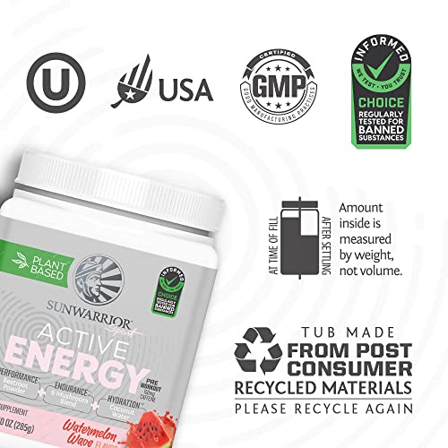Sunwarrior Plant-Based Preworkout Powder Hydration Blend | Coconut Water Mushroom Blend Soy Free Sugar Free Gluten Free Dairy Free Synthetic Free | Watermelon Wave 30 Servings | Sport Active Energy