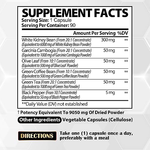 Pure White Kidney Bean Extract Capsules - 6 Herbal Ingredients 9050 mg Equivalent SatoomiBuy Supplements Australia
