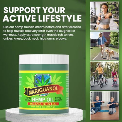 Mariguanol 9 Oz. Extra Strong Muscle Rub Gel with Hemp Oil, Menthol & Camphor – Cooling, Rapid-Absorbing Topical Gel for Active Lifestyles – Net Wt. 9 oz (255.4 g) [Pack of 2] MARIGUANOLBuy Supplements Australia