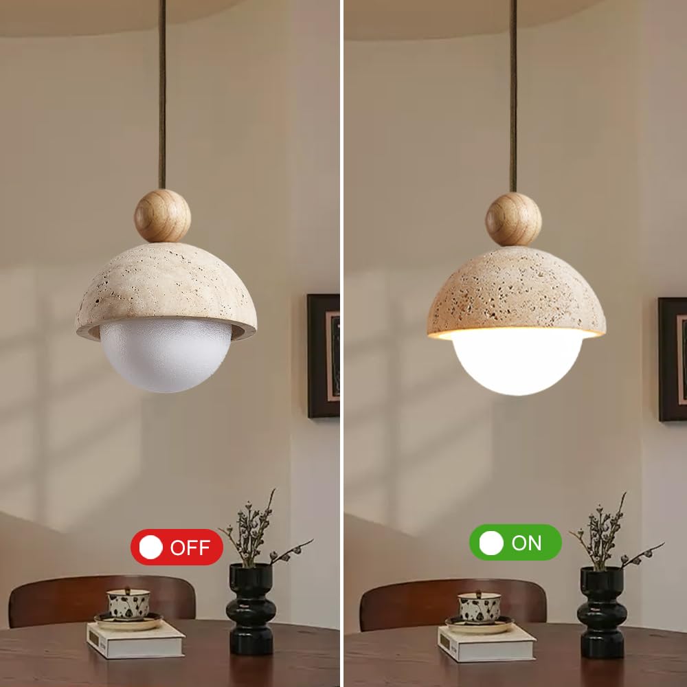 Spherical Wabi Sabi Pendant Light Natural Stone Retro Japanese Style Yellow Travertine Pendant Lighting Vintage Mini Wood Nordic Hanging Light for Kitchen Island Dining Room Bedroom Hallway Bedside OROILUPUBuy Supplements Australia
