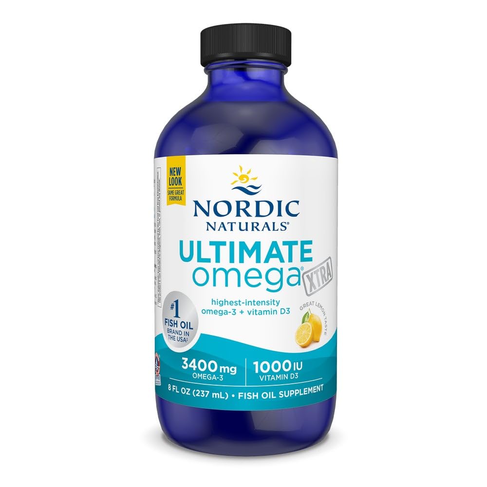 Nordic Naturals Ultimate Omega Xtra Liquid, Lemon Flavor - 8 oz - 3400 mg Omega-3 + 1000 IU Vitamin D3 - EPA & DHA - Brain, Heart, Joint, & Immune Health - Non-GMO - 48 Servings Nordic NaturalsBuy Supplements Australia