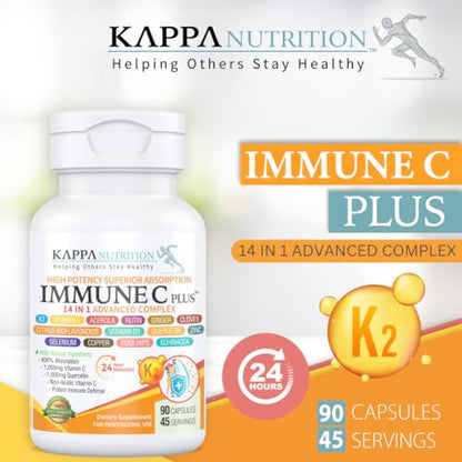 Quercetin 1,000mg, Vitamin C 1,000mg, Zinc 50mg, Vitamin D3 5,000iu, Selenium, Copper, Acerola, Ginger, Rutin, Bitter Orange, Rose Hips, Echinacea, Immune C Plus, 14 in 1 Immune C Plus (120 Count) KAPPA NUTRITIONBuy Supplements Australia