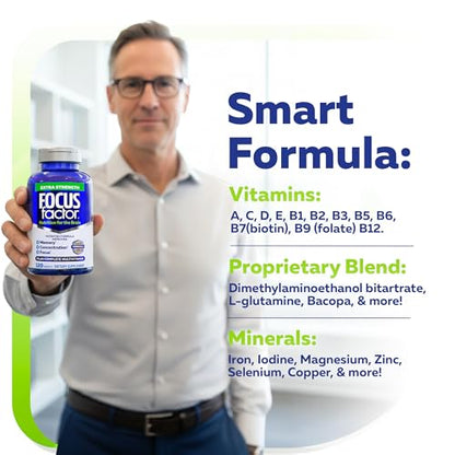 Focus Factor Adults Extra Strength, 120 Count - Brain Supplement for Memory, Concentration and Focus - Complete Multivitamin with DMAE
