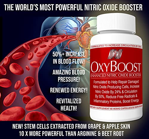 OxyBoost with ViNitrox - Nitric Oxide Supplement for Blood Pressure Support, Heart Health, Energy Boost, Circulation, and More (3 Bottles - 90 Servings)