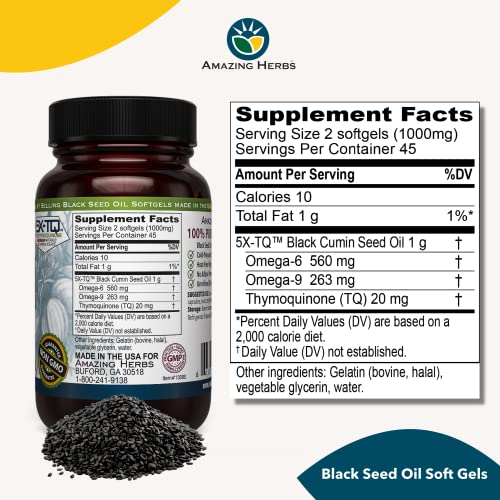 Amazing Herbs Premium Black Seed Oil Capsules - Cold Pressed Nigella Sativa Aids Amazing HerbsBuy Supplements Australia
