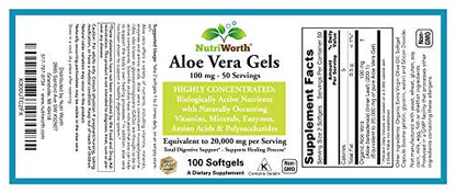 NutriWorth Aloe Vera Supplement (100 Softgels) 20,000mg Pure Gel Equivalency NutriWorthBuy Supplements Australia
