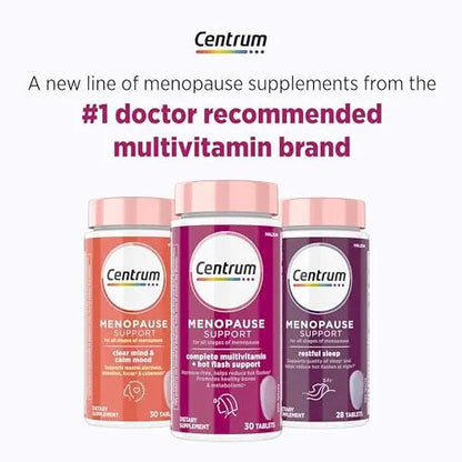 Centrum Complete Multivitamin Supplement + Hot Flash Support Menopause Support Tablets, with Clinically Studied geniVida, 30 Count Centrum