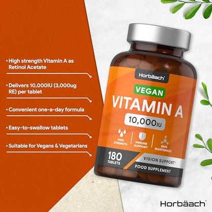 Vitamin A Tablets 10000iu | 180 Count | High Strength Vitamin A as Retinol Acetate HorbäachBuy Supplements Australia
