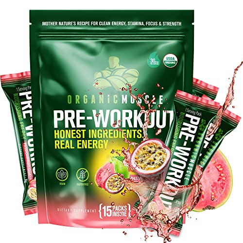 Organic Muscle Superfood Pre Workout Powder for Men & Women, Passionfruit Guava