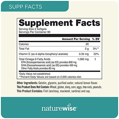 NatureWise High-Potency 1000mg Omega 3 with 600mg EPA, 400mg DHA, & Vitamin E NatureWiseBuy Supplements Australia