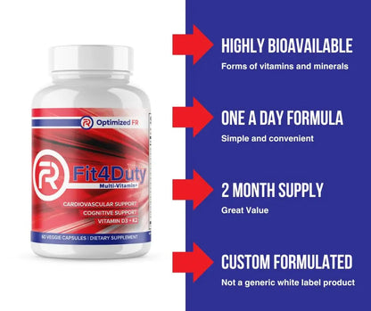 Fit4Duty Multivitamin+ for First Responders, One a Day Multivitamin Plus Other nutrients, 60 Servings, 2 Month Supply Optimized FRBuy Supplements Australia