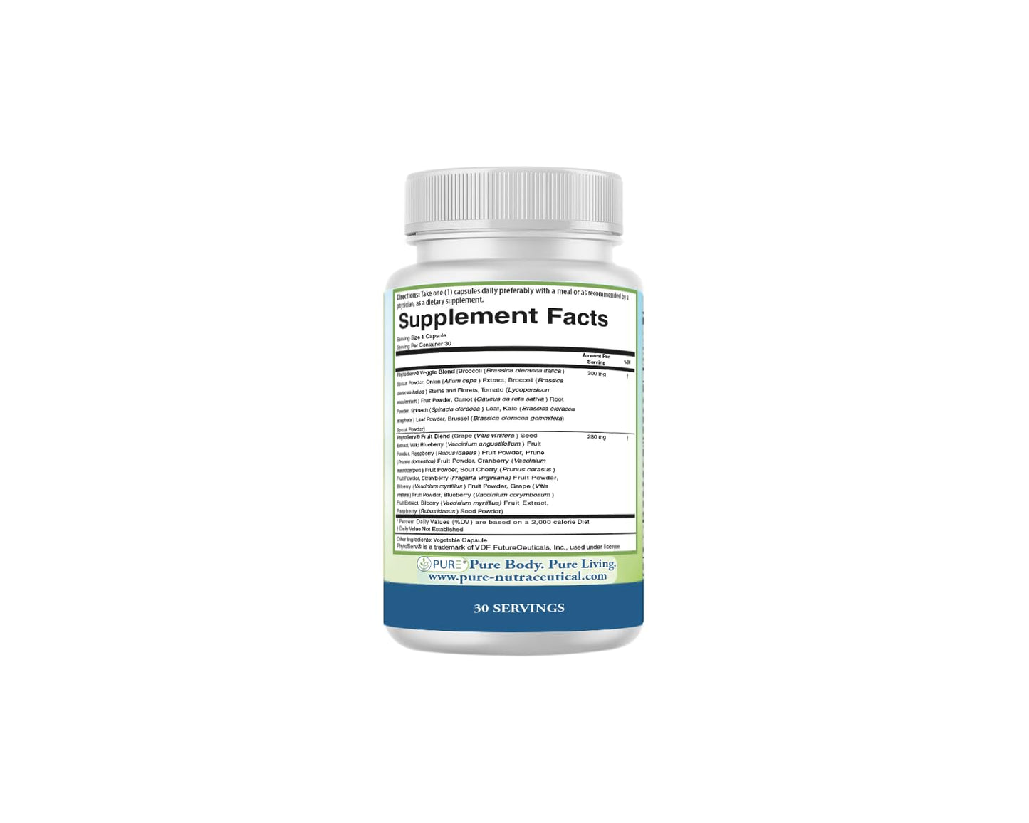 PURE® Greens & Reds Capsules - 30 Servings - 9 Daily Servings of Fruits & Vegetables in 1 Capsule - PhytoServ® Superfood Blend with Broccoli, Kale & Berries - Plant-Based Phytonutrient Shield PUREBuy Supplements Australia