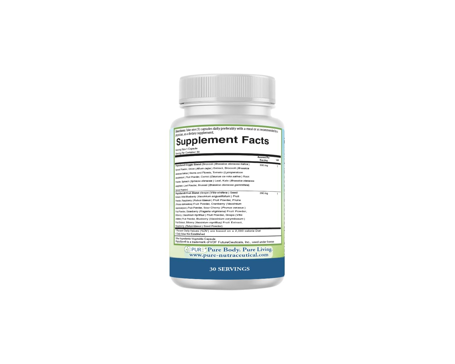 PURE® Greens & Reds Capsules - 30 Servings - 9 Daily Servings of Fruits & Vegetables in 1 Capsule - PhytoServ® Superfood Blend with Broccoli, Kale & Berries - Plant-Based Phytonutrient Shield PUREBuy Supplements Australia