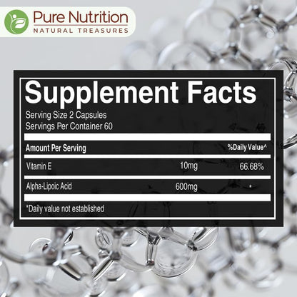 Pure Nutrition Alpha Lipoic Acid 600mg + Vitamin E | 120 Caps | Powerful Antioxidant to Support Nerve & Heart Health*. | Non-GMO PURE NUTRITION NATURAL TREASURESBuy Supplements Australia