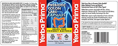 Yerba Prima Prebiotics Colon Care Fiber Caps, 180 Capsules - Five Forms of Fiber Plus FOS Yerba PrimaBuy Supplements Australia