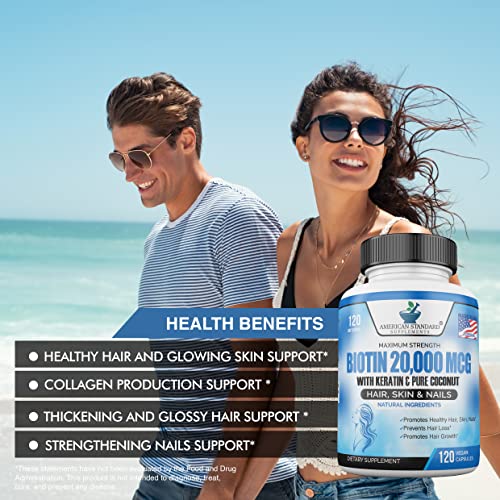 Biotin 20,000mcg with Keratin, Organic Coconut and Zinc, Hair Growth Supplements, Biotin American Standard SupplementsBuy Supplements Australia