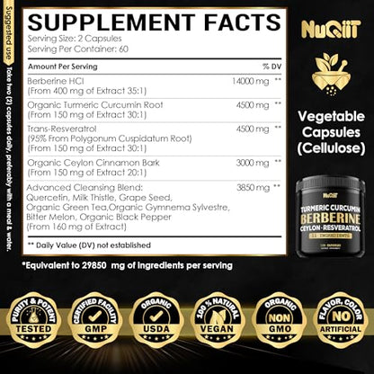 Berberine Supplement 14000mg Turmeric Curcumin 4500mg Trans-Resveratrol 4500mg NuqiitBuy Supplements Australia