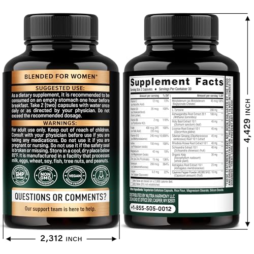 Thyroid Support for Women - Selenium 200 mcg | Astragalus | Zinc & Iodine | L-Tyrosine | Adaptogen Herbs - 21-in-1 Antioxidant & Immune Support - Made in USA - Vegan, Non-GMO, Lab Tested - 60 Capsules NUTRAHARMONYBuy Supplements Australia