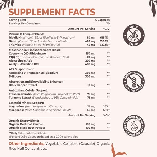 Resciency 2326 MG Mitochondrial Supplements with ATP, Vitamins, CoQ10 & PQQ, More Effective Than Creatine HMB & Nitric Oxide, Energy, Endurance, Strength, Recovery & Muscle, Organic, 120 Capsules ResciencyBuy Supplements Australia