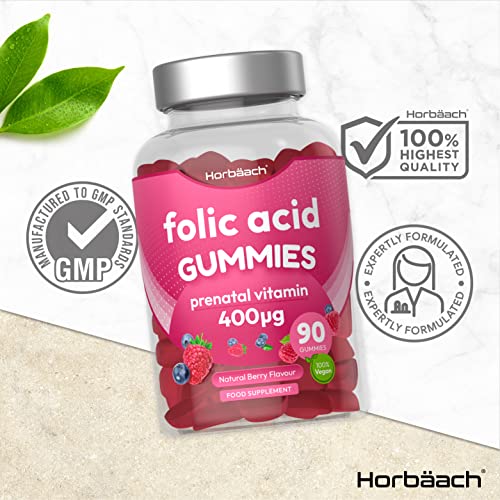Folic Acid Gummies 400 mcg | 90 Count | Natural Berry Flavour | High Strength Prenatal HorbäachBuy Supplements Australia