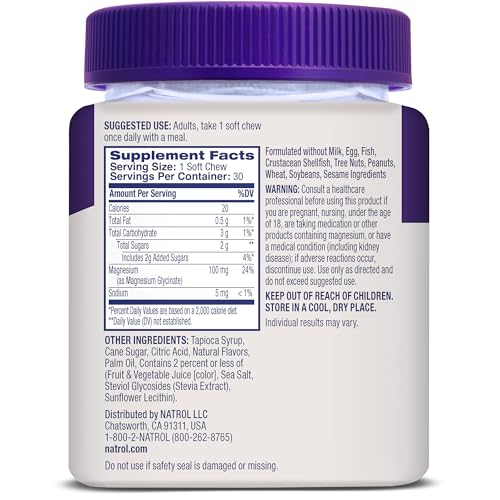 Natrol Magnesium Glycinate Supplements 100mg, Cherry Lemon Soft Chews for Healthy Sleep and Body, Magnesium Glycinate 100mg, Up to a 30 Day Supply NatrolBuy Supplements Australia