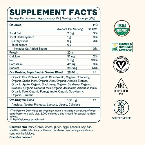 Ora Organic Vegan Protein Powder - 23g Plant Based Protein Powder for Women and Men Ora OrganicBuy Supplements Australia