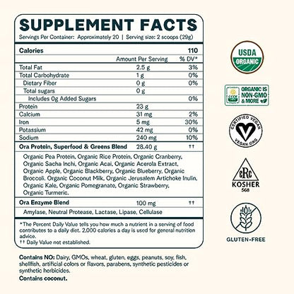 Ora Organic Vegan Protein Powder - 23g Plant Based Protein Powder for Women and Men Ora OrganicBuy Supplements Australia