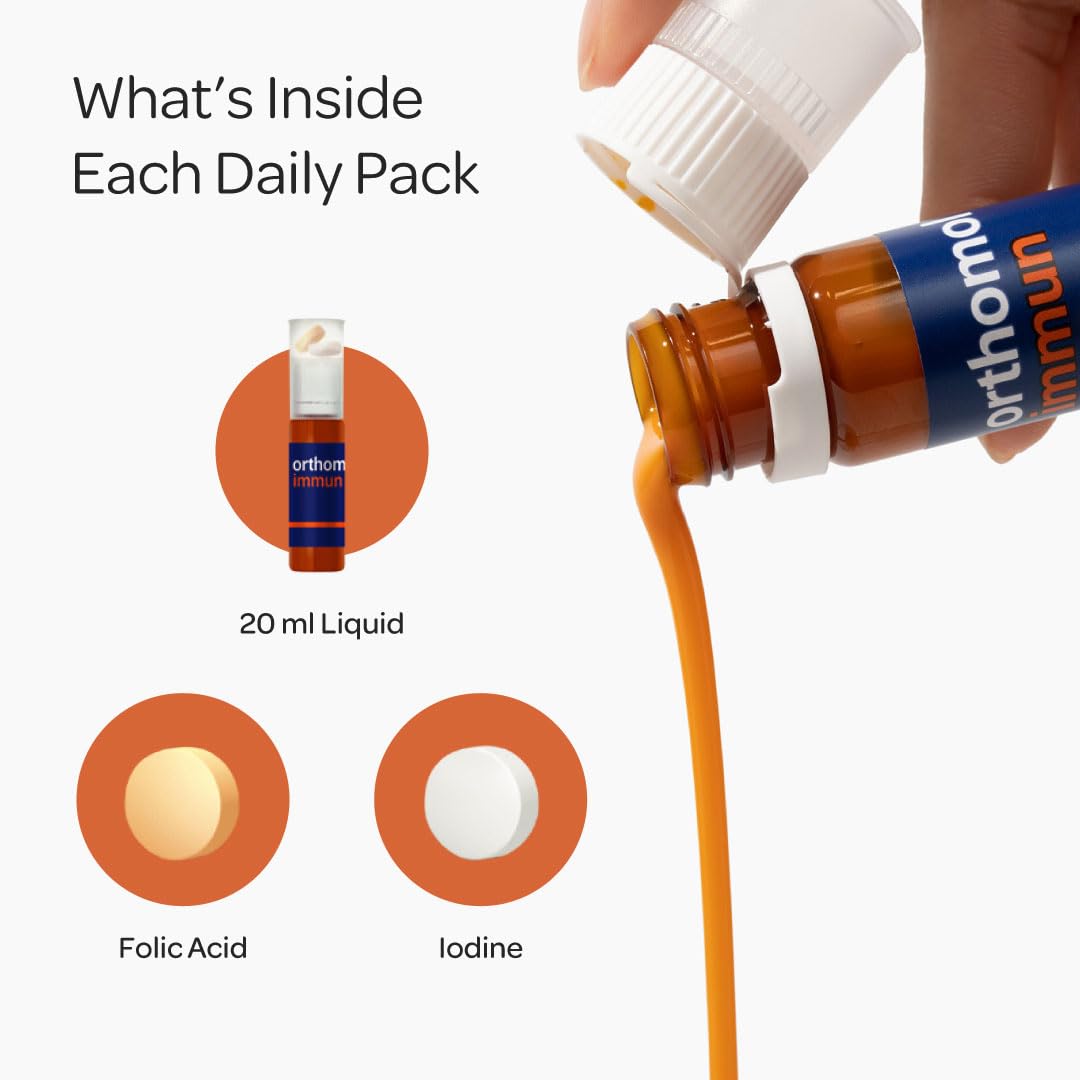Orthomol Immun, Immune Support Vials for Adults with Vitamin C, Zinc, Selenium, Iodine, Vitamin D, E, A ,B, Calcium, 25+ Immune Boost Nutrients, 1 Serving Per Day for Daily Health (30 Day Supply) OrthomolBuy Supplements Australia