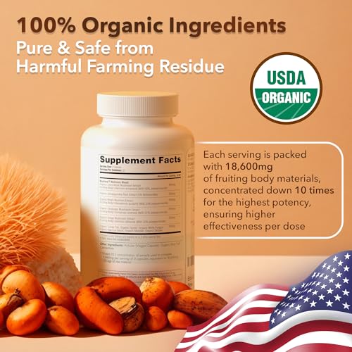 USDA Organic Lions Mane Supplement Capsules with Ashwagandha, Chaga, Reishi, Cordyceps Etta VitaBuy Supplements Australia