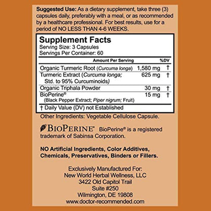Turmeric Curcumin - 2250mg/d - 95% Curcuminoids - 180 Veggie Caps with Black DOCTOR RECOMMENDED SUPPLEMENTSBuy Supplements Australia