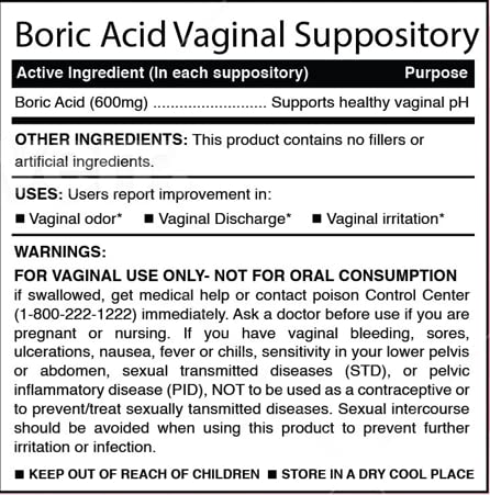 N'More Boric Acid Vaginal Suppositories - 30 Count, 600mg - 100% Pure Made in USA N'MoreBuy Supplements Australia
