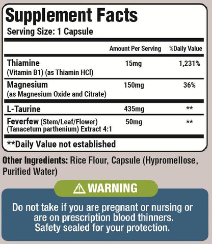 Basic Vigor Migrastil Migraine Support Capsules. Feverfew, Magnesium, Taurine & Vitamin B1 for Migraines Natural Supplement. Made in The USA. Vegan and Gluten Free. Basic VigorBuy Supplements Australia