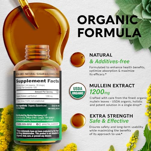USDA Organic Mullein Drops for Lungs - Mullein Leaf Extract Supplement - Made in USA NUTRAHARMONYBuy Supplements Australia
