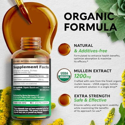 USDA Organic Mullein Drops for Lungs - Mullein Leaf Extract Supplement - Made in USA NUTRAHARMONYBuy Supplements Australia
