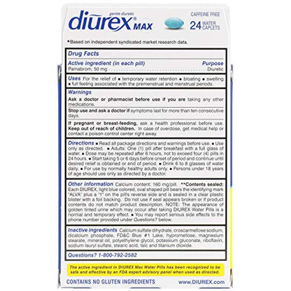 Diurex Max Water Pills - Maximum Strength Caffeine Free Diuretic - Relieve Water Bloat - 24 Count DiurexBuy Supplements Australia