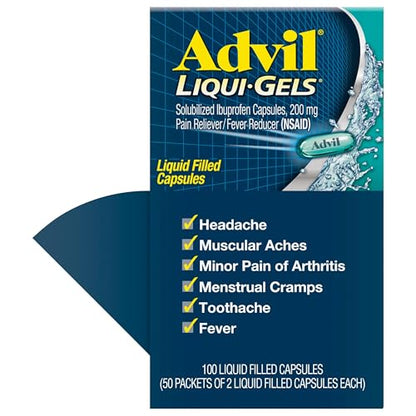 Advil Liqui-Gels Pain Reliever and Fever Reducer, Pain Medicine for Adults with Ibuprofen 200mg for Headache, Backache, Menstrual Pain and Joint Pain Relief - 50x2 Liquid Filled Capsules AdvilBuy Supplements Australia