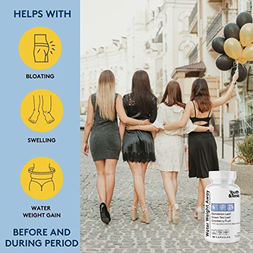 Youth & Tonic Natural Water Pills (90 Count) for Swelling Belly Bloating