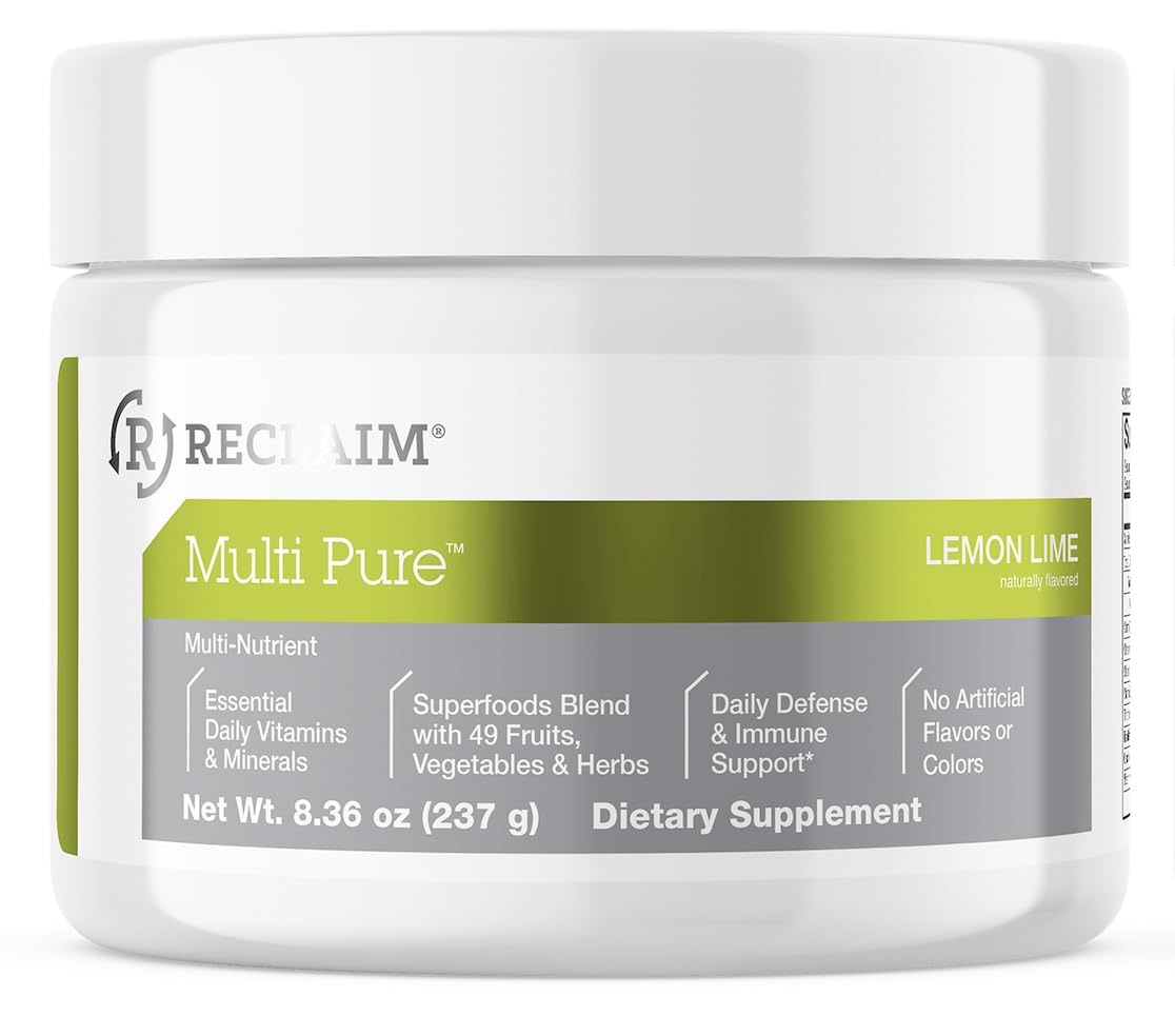 Reclaim Multi Pure Lemon Lime, Immune Support, Vitamin C, Vitamin B Complex, Probiotic, Superfood Powder, Calcium, Magnesium Oxide, (30 Servings) (Lemon Lime) Complete NutritionBuy Supplements Australia