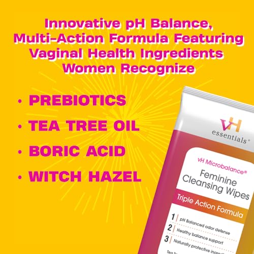 vH essentials Feminine Cleansing Wipes - pH Balanced, Prebiotics, Tea Tree & Aloe, Soothing Witch Hazel vH essentialsBuy Supplements Australia