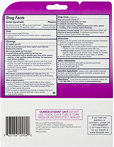 MONISTAT 7-Dose Treatment For Women, 7 Disposable Applicators & External Itch Cream, (Pack of 1) MonistatBuy Supplements Australia