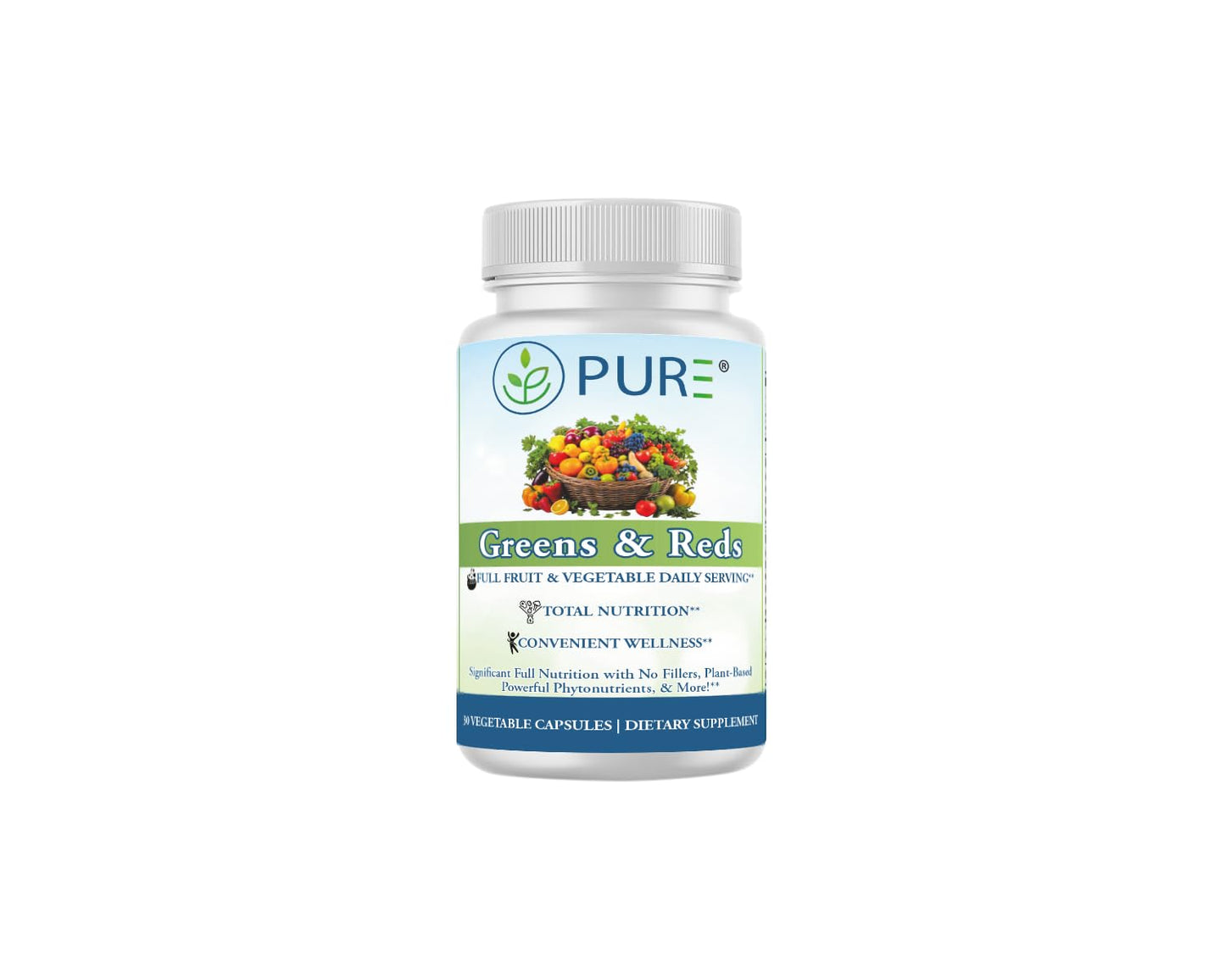 PURE® Greens & Reds Capsules - 30 Servings - 9 Daily Servings of Fruits & Vegetables in 1 Capsule - PhytoServ® Superfood Blend with Broccoli, Kale & Berries - Plant-Based Phytonutrient Shield PUREBuy Supplements Australia