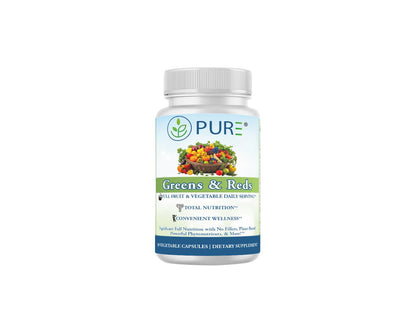 PURE® Greens & Reds Capsules - 30 Servings - 9 Daily Servings of Fruits & Vegetables in 1 Capsule - PhytoServ® Superfood Blend with Broccoli, Kale & Berries - Plant-Based Phytonutrient Shield PUREBuy Supplements Australia