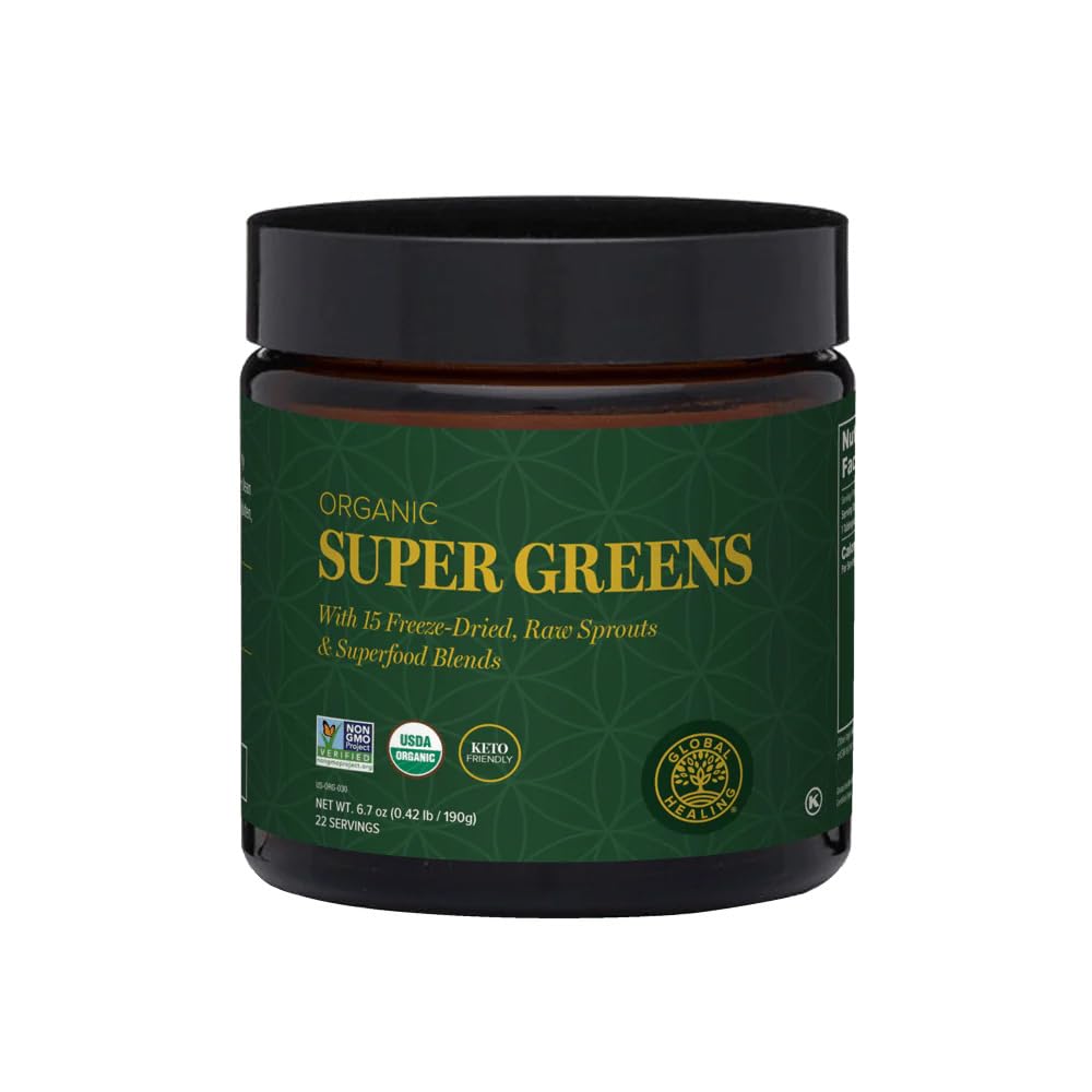 Global Healing Organic Super Greens Powder Blend - Greens Superfood Powder with 15 Raw Whole Sprouts - Delicious Green Juice Smoothie Mix for Daily Nutrition - Non-GMO, Gluten-Free Greens Supplements Global Healing CenterBuy Supplements Australia