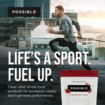 Possible Beet Pre-Workout - Strawberry Beet Flavor - Individually Wrapped Servings - Contains B-Vitamins and Green Tea Caffeine Extract - Source of Nitrates - 1 Bag, 20 Stick Packs