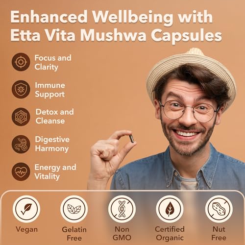 USDA Organic Lions Mane Supplement Capsules with Ashwagandha, Chaga, Reishi, Cordyceps Etta VitaBuy Supplements Australia