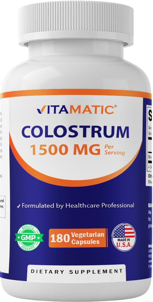 Vitamatic Bovine Colostrum 30% IgG Supplement 1500 mg per Serving - Supplement for Gut Health, Hair Growth, Beauty, Muscle Recovery, & Immune Support - 180 Veg Capsules VitamaticBuy Supplements Australia