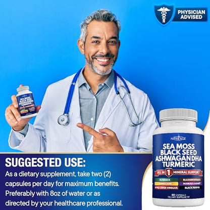 Silica Sea Moss 3000mg Black Seed Oil 2000mg Ashwagandha 1000mg Turmeric 1000mg NEW AGEBuy Supplements Australia