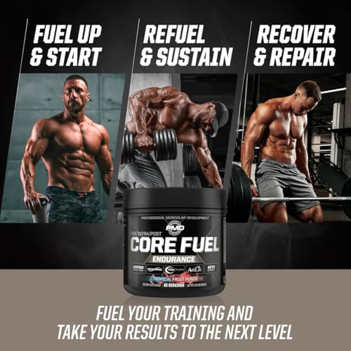 PMD Sports Core Fuel Endurance, Performance & Recovery - BCAAs, EAAs, Beta Alanine, Betaine Anhydrous, Glutamine, Electrolytes - Muscle Growth, Strength - Stim Free, Tropical Fruit Punch (25 Servings)
