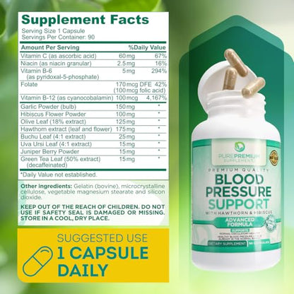 PurePremium Blood Pressure Support Supplement with Hawthorn, Hibiscus & Garlic Extract PurePremium SupplementsBuy Supplements Australia